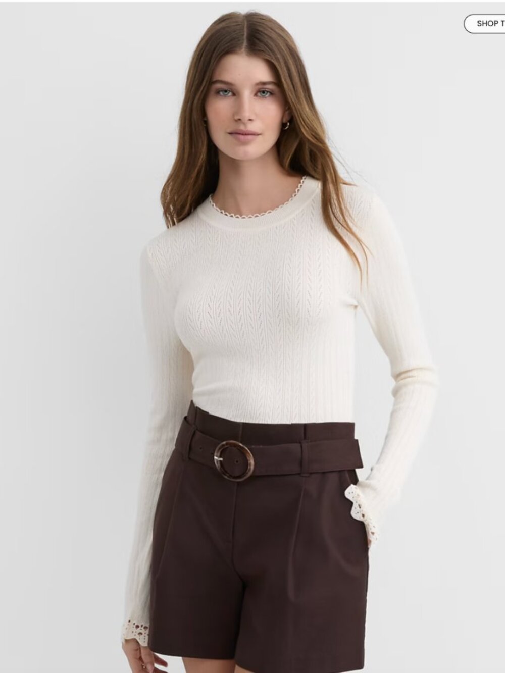 NWT Loft Pointelle Sweater Size S Cream